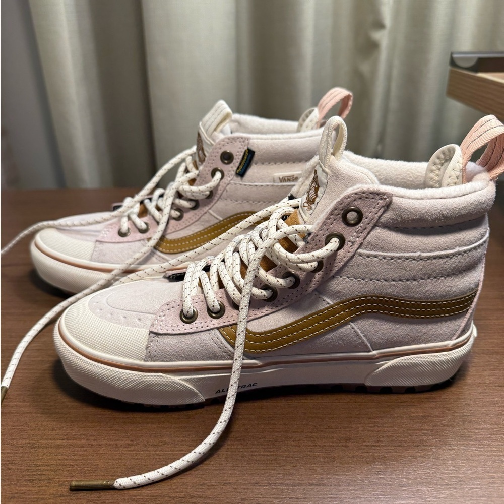 Vans Primaloft High-Top Sneakers in Light Pink and Tan
